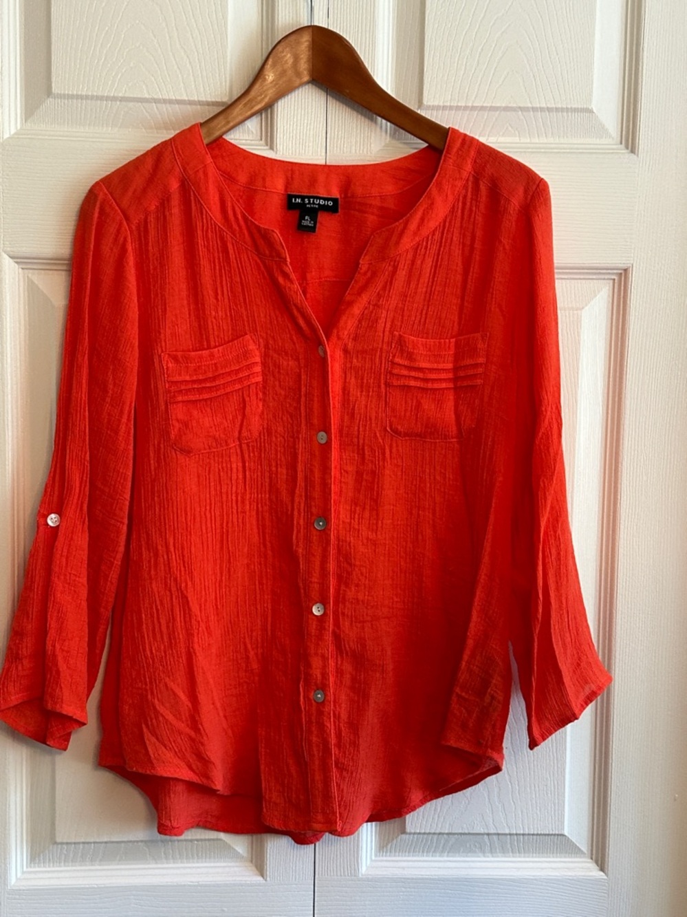 I.N. Studio muted orange Lightweight Button-Front Shirt